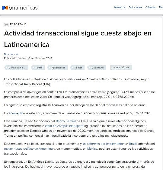 Actividad transaccional sigue cuesta abajo en Latinoamrica